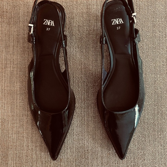 ZARA LEATHER KITTEN HEELS BLACK 7 - 37 NWOT - Picture 2 of 6